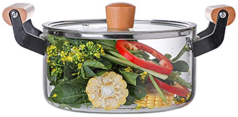 Beheizbarer Glas-Simmertopf mit Holzgriff, klarer Glas-Suppentopf zum Kochen, ideal für Zuhause, Küche und Restaurant