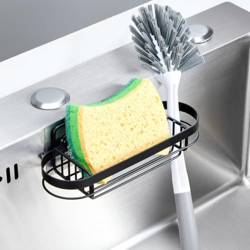 Soporte Estropajo Fregadero Cocina Organizador para Esponja Cepillos, Negro | Porta Estropajos Fregadero Autoadhesivo Fregadero o en pared, 2 en 1 Desmontable Organizador Fregadero para Esponja, Cepillos