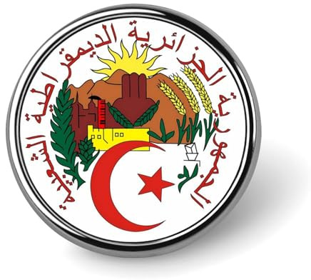 Armoiries de l'Algérie, Insigne Rond en métal, Broche/Bouton/épingle à Cravate pour Homme et Femme, Accessoire décoratif pour Costumes, Chemises, Vestes, Chapeaux et déguisements.