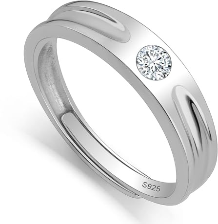 Meissa Bague Homme Argent 925 avec Pierre Brillante – Anneau Moderne à Ligne Double pour Mariage Fiançailles Promesse – Bijou Élégant Cadeau pour Lui (Argenté)