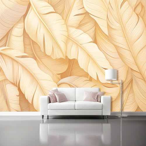Générique 3D Panoramique Murale Abstrait Plante Feuille De Bananier - Papier Peint Intissé Pour Salon Enfant Chambre Décoration 200 x 140 cm, Beige Murale Poster Tableaux Photo Muraux