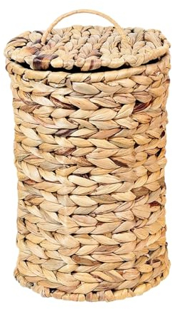 Genérico Bote De Basura Tejido, Decoración Rústica De Dormitorio, 31,5 Cm X 19 Cm, Papelera, Bote De, Cesto De Basura De Mimbre Tejido con Tapa, Ligero Y Portátil para La Oficina En El Hogar