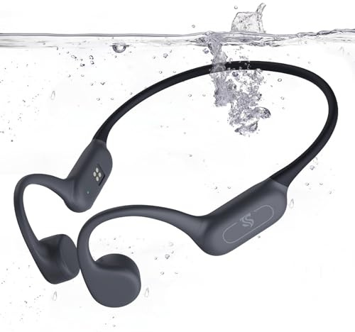 Roujune Bone Conduction Headphones IPX8 Waterproof Swimming Headphones Open Ear Headphones with MP3 Mode 32GB Memory 8H Playtime Bluetooth 5.4 Ear Buds Secure Fit for Running and Fitness (Gray)