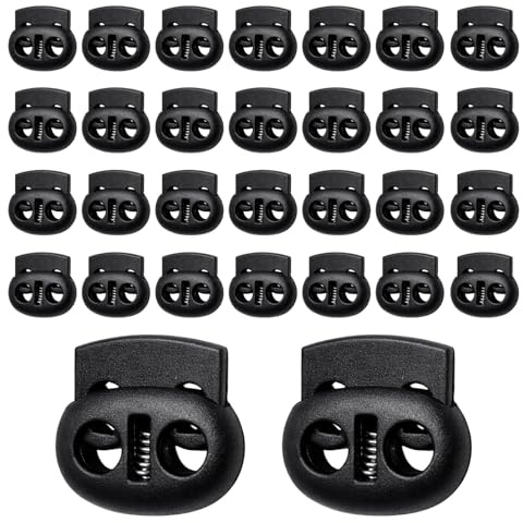 30 fermacorda a 2 fori, con chiusura rapida in plastica, clip con piuma, fermacorda grande per zaino, vestiti, scarpe, chiusura rapida, lacci