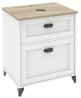 MUEBLES PITARCH Mueble de Baño 60cm Ancho con Patas, Cajón guías Cierre Suave, 1 Puerta, para Lavabo de sobreponer, Blanco y Roble Cambrian, Estilo Vintage Modelo Toscana