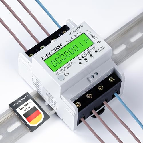 Stromzähler [FLDS100-DR] für Hutschiene mit Tageszählwerk (rückstellbar) und Lastanzeige, Drehstromzähler 100A, 3,9TE, S0, digital LCD beleuchtet (Grün - M26)