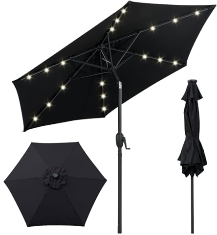 COSTWAY Sombrilla Terraza Exterior 230 cm, Sombrilla Jardin Exterior Resistente con Sistema de Inclinación con Botón, Manivela, Techo Ventilado, Parasol Jardin para Patio