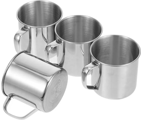 Kichvoe Lot de 4 Gobelets en Acier Inoxydable 304 Argenté Anses 7 CM, Tasses Multifonctions pour Café, Eau, et Thé, Adaptées aux Activités de Plein Air et Pique-Niques