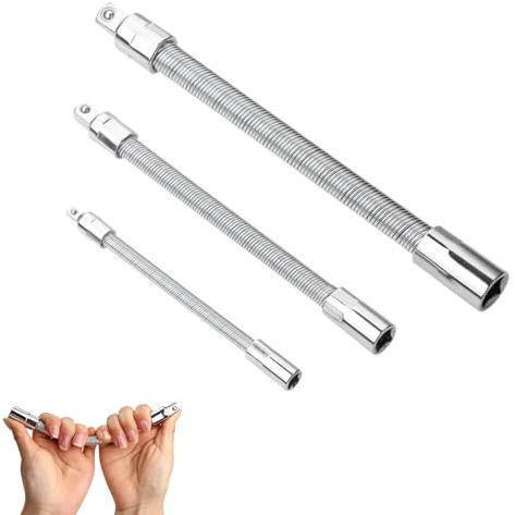 Foonary Set di 3 pezzi di prolunga flessibile con adattatori a quattro lati per 1/4, 3/8, 1/2 pollici, chiave a cricchetto offset, prolunga flessibile per riparazione auto, cricchetto e avvitatore a