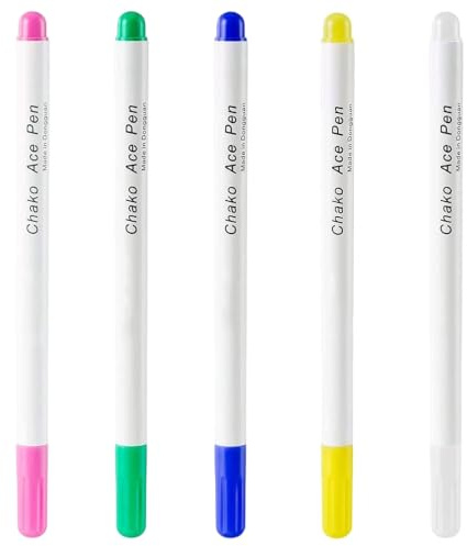 5 Stück Trickmarker Nähen Set, Schneiderkreide Stifte Wasserlöslich & Selbstlöschend, Stoffmarkierstift für Stoffe in 5 Farben, Nähzubehör für DIY Handarbeit, Quilten & Schneidern, 15,5cm