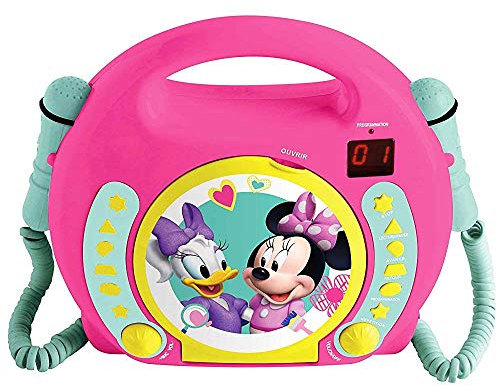 Lexibook, Disney Minnie, Lettore CD portatile con microfoni, lettore musicale, ripetizione e programmazione, karaoke, jack per cuffie, rosa, RCDK100MN