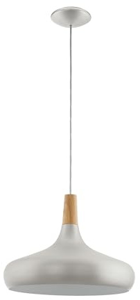 EGLO Pendellampe Sabinar, 1 flammige e Pendelleuchte | Hängelampe aus Stahl und Holz, Farbe: Silber gebürstet, braun, Fassung: E27, Ø: 40 cm