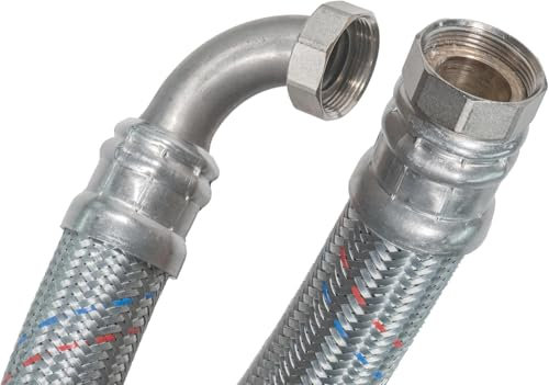 SFX® Flexschlauch 100cm DN40-1.1/2 Zoll ÜM x 1.1/2 Zoll ÜM mit 90 Grad Bogen Stahldraht Umflechtung Panzerschlauch 1000mm