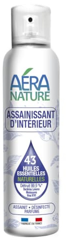 Aera Nature - Spray Assainissant Désinfectant d’Intérieur - Détruit 99,9% des Microbes, +800 Pulvérisations - Fabrication Française - 125 ml