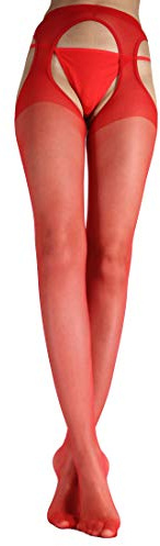 WOOTI TIGHTS Collant Strip Panty Setificato GUSTOSA M Rosso, 15 den, Calza Sexy, Elegante, Resistente, Morbido, Comodo, Confortevole, Velata, Disponibile nei colori Nero, Playa, Rosso