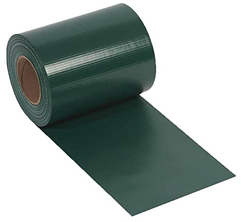 NOOR Sichtschutzstreifen PVC BASIC - moderne Zaunblende Grün 0,19x35 m | blickdichter Wind- & Sichtschutz für Doppelstabmattenzaun 450 g/m² - wetterfest, UV-beständig, inklusive 25 Klemmschienen