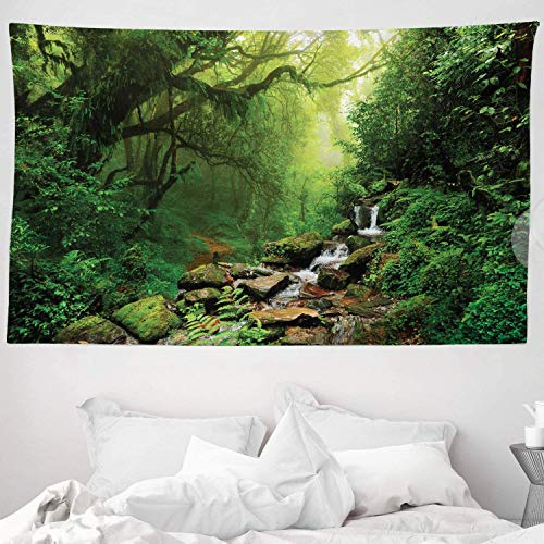 ABAKUHAUS Wald Wandteppich und Tagesdecke, Frühling in Nepal Fußweg aus Weiches Mikrofaser Stoff Waschbar ohne Verblassen Digitaldruck, 230 x 140 cm,Grün Braun