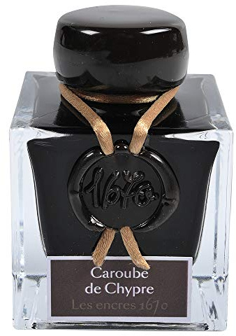 Jacques Herbin – Ref 15045JT – bläck för reservoarpennor och kulspetspennor – Caroube de Chypre/Cyrpus Caron – 50 ml flaska – '1670' Jacques Herbin Prestige Collection – brunfärgat bläck