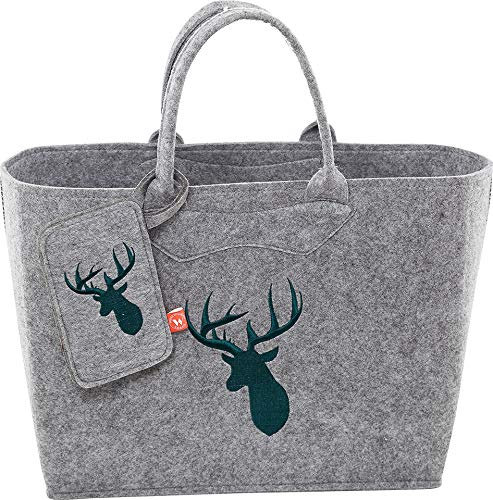 Witzgall Filz Trachtentasche 3553/56/46 mit Handytasche H38x20x30cm gestickten Hirsch Kopf Grün