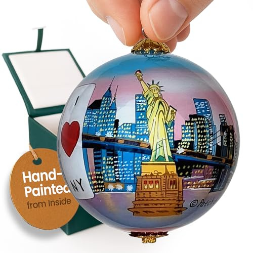 New York City bei Sonnenuntergang, Weihnachtsdekoration, handbemalt, mit dekorativer Geschenkbox