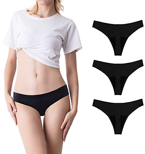SHARICCA Perioden Unterwäsche Thongs Unterhosen Absorbierend Menstruation Sporty Unterwäsche für die Mädchen Periode 3er Pack (Schwarz, S)