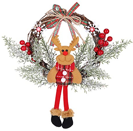 Corona de Navidad, HALOVIE Guirnaldas de Navidad 33 * 35cm para Puerta Colgante Artificial Decoraciones Navideñas Adorno de Navidad para Fiesta Regalo Ventana Pared Exterior