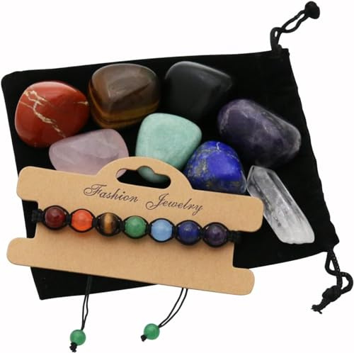 Nvzi Polierte Chakra Steine, Natürliche Edelstein Armbänder, Bergkristall Quarz, Rosenquarz, Trommelsteine, Bergkristall Rohstein, Kristalle Heilsteine, Heilsteine Set