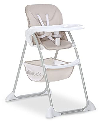 hauck Hochstuhl Sit N Fold für Kinder ab 6 Monate bis 15 kg, Klappbarer Reisehochstuhl mit Tisch, Einhändig Verstellbare Rückenlehne, Ultra Leicht, Großer Korb (Beige)