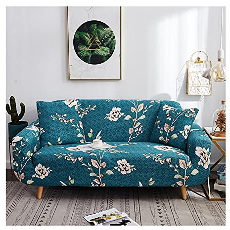 AMDXD Sofa Überwürfe 3 Sitzer, Blumen Sofa Stretchhusse Geeignet für 1/2/ 3/4 Sitzsofa und Ecksofa, in Polyester, Anti-Rutsch, Elastischer, Blau Grün, Stil 7