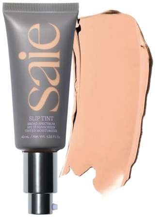 Saie Slip Tint Tinted Moisturizer with SPF 35 - Light Coverage, Glowy Skin Tint & Mineral Sunscreen for Face with Hydrating Hyaluronic Acid - Summer Makeup Essential - Shade Three + Half (1.35 oz)