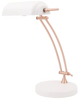 F BRIGHT Lámpara de Escritorio Tipo Banquero Abatible Diseño Metálico (Blanco)
