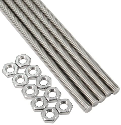 Befenybay 5 Stück M10 x 250 mm 304 Edelstahl Vollgewindestange Rechtsgewinde 1,5 mm Steigung mit 10 Stück Sechskantmuttern