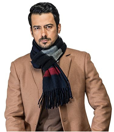 UK_Stone 100% Wolle Halstuch Herren Schal Einfarbe Karo Kariert Streifen Winter Herrenschal