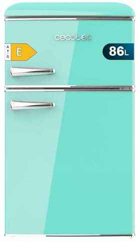 Cecotec Nevera Pequeña Frigorífico 2 Puertas Retro 86L Bolero CoolMarket 2D Origin 86 Green E. 89,3cm de Alto y 48,7cm de Ancho, Clase Energética E, Icebox, Luz Interior y Tirador Cromado, Verde