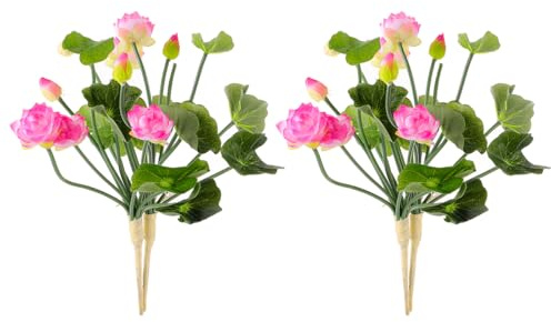 NOLITOY 2Pcs Artificial Lotus Flowers (Dark Pink, Mini Size), Silk Faux Water Lily for Zen Room, Indian Home Decor, Wedding Centerpiece & Desktop Floral Arrangement