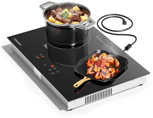 AMZCHEF Induction Cooktop 2 Burners 1800W, Built-in & Countertop Electric Cooktop with 9 Power Levels, 110V-120V Double Induction Stove with Plug, 99-min Timer, Safety Lock, Ceramic Glass