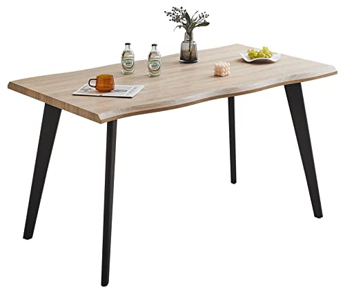 CLIPOP Rectangle Dining Table 140 cm Kitchen Table with Black Metal Legs, 4-6 Seater Wooden Dining Table for Kitchen, Restaurants