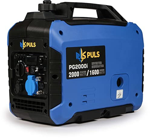 Generatore di corrente inverter PULS energy PG2000i 2000 Watt | Generatore di corrente a benzina 2 kW | Capacità serbatoio 4,5 l, motore inverter a 4 tempi, funzionamento silenzioso, 58 dB, sensore