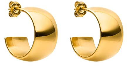 PURELEI® signatur djärva örhängen (guld), vattentäta damörhängen, små, tjocka, eleganta kreoler av rostfritt stål, gåva till kvinnor, 18 mm diameter, Rostfritt stål, Ingen ädelsten
