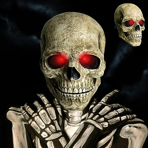 TOPJOWGA Halloween helhuvudsdödskallemask, lysande skalle mask, läskig heltäckande huvud 3D-skelett, halloween dödskalle mask med rörlig käke, skräck läskig mask för karneval cosplay