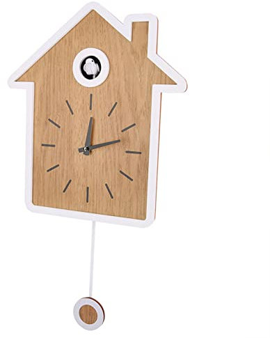 Ausla Kuckucksuhr-Report Einfache Moderne Kuckucksuhr-Wanduhr Im Nordischen Stil für Wohnzimmer, Schlafzimmer, Kinderzimmer. Batterien Nicht Im Lieferumfang Enthalten (Weiss)