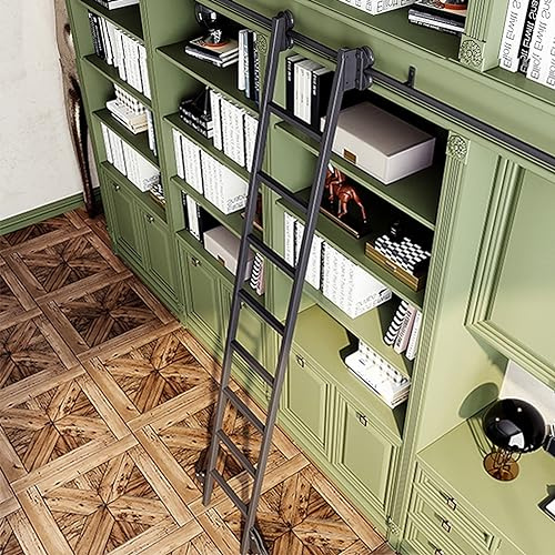 Scaletta scorrevole Set completo Kit binari Libreria Kit hardware scala scorrevole Binario/binario rotondo (senza scala) con rullo da pavimento nero, binari per scale mobili per casa/interni/loft ( Si