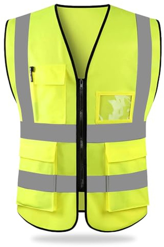 HYCOPROT Gilet De Sécurité Réfléchissant Haute Visibilité Vêtements Travail Directeur Exécutif Gilet Veste Zip Brace Sécurité Téléphone Mobile Titulaire D'identité De Poche 3D