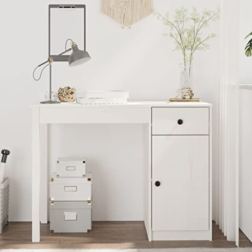 KTHLBRH Schreibtisch Weiß 100x50x75 cm Massivholz Kiefer, Sekretär Schreibtisch, Schreibtisch, Computertisch, platzsparendes Design, ideal für das Homeoffice