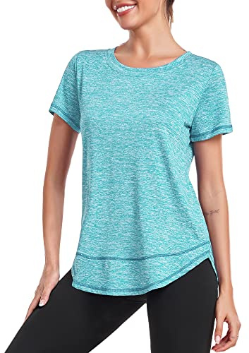 Deaviya Sport T-Shirt Damen, Kurzarmshirt Frauen, Workout Tops Rundhalsausschnitt Athletisch Lässig Laufen Yoga Fitness T-Shirts Locker Tee