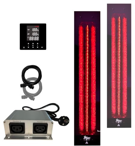 Kit frameless InfraROTmed MAX© - Projecteur à chaleur profonde 1 x 500 W + 1 x 750 W + commande icon 2 touches - Radiateur infrarouge pour sauna et cabine infrarouge - Projecteur à spectre complet (1