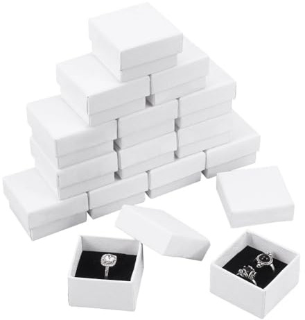 NBEADS 24 Pcs Boîtes à Anneaux en Carton, 5x5x3cm Boîtes à Bagues avec Couvercle Ensemble de Bijoux en Papier Présentoir Boîte D'Emballage pour le Stockage de Bijoux, Blanc