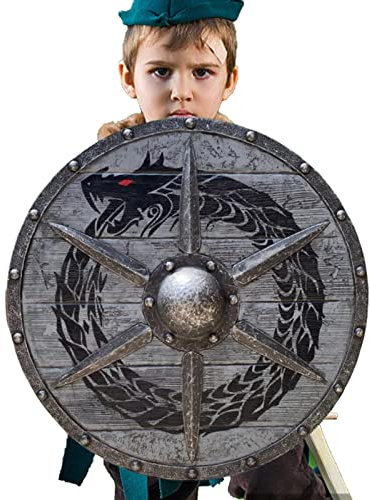 Esncddym Bouclier Viking en Bois, boucliers pour garçons | Authentique Battleworn Shield Decoration Medieval Valhalla Shield pour la Maison, Le Bateau, la décoration de la Salle à Manger