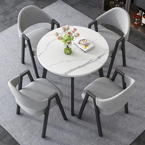 TELCIM Büro Empfangsraum Club Tisch Und Stuhl Set, Runder Esstisch Mit 4 Stühlen Kombination, Platzsparende Büro-Konferenztische, Besprechungstisch, Runder Esstisch Durchmesser 80 cm (Color : A)