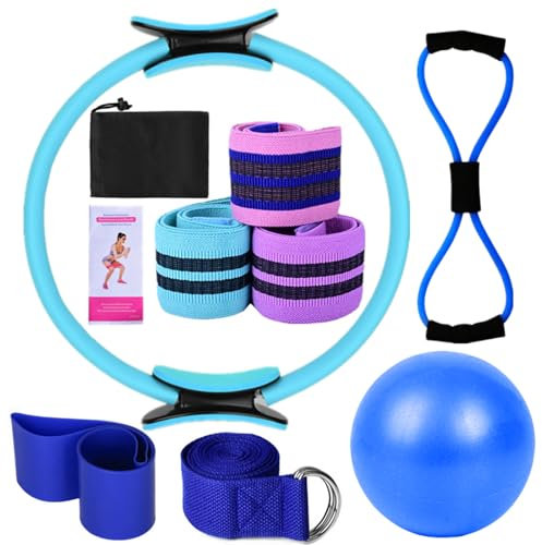 Jemora Yoga-Sets für Frauen, Pilates-Ausrüstung für zu Hause, Pilates-Zauberring, Booty-Bänder zum Trainieren der Gesäßmuskulatur, Yoga-Ball, 25 cm, Figur 8-Widerstandsband, Yoga-Bänder zum Dehnen